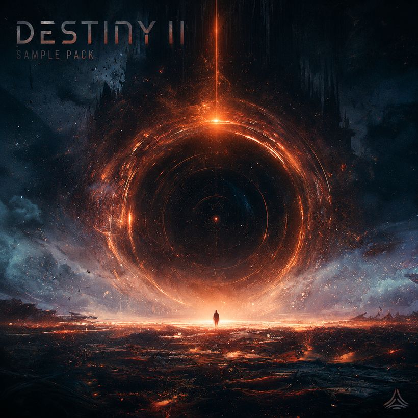 Destiny II sample pack cover — a dark collapsing ring over a scorched plain